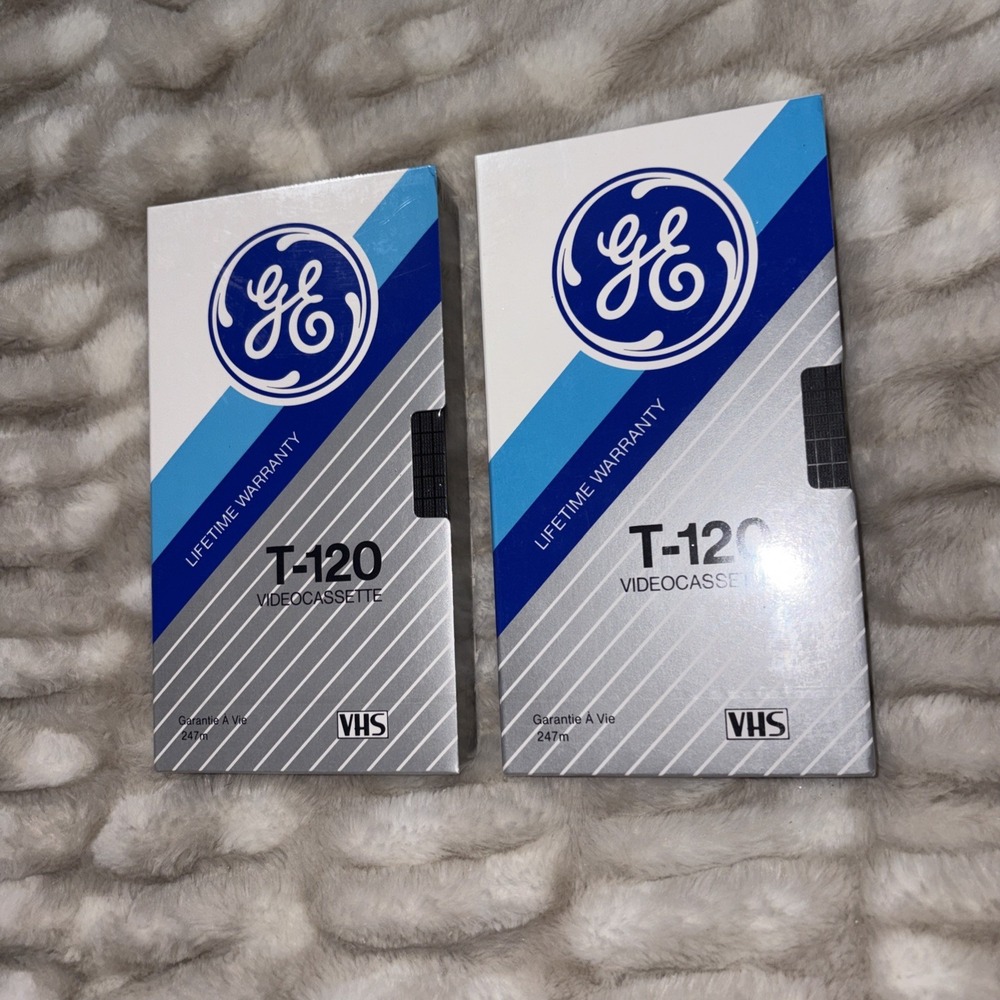 2 - GE T-120 Hi-Fi 6 hr VHS Blank Videocassette Tape for VCRs SEALED NEW